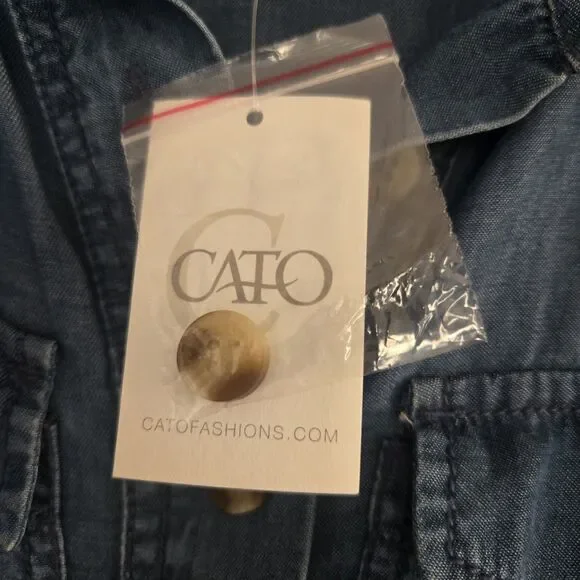 NWT Cato Midi Dress with Belt & Pockets Size M Tiered Skirt chambray-denim-look - Picture 4 of 10